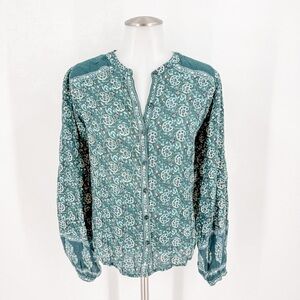 Floral Patterned Green Blouse